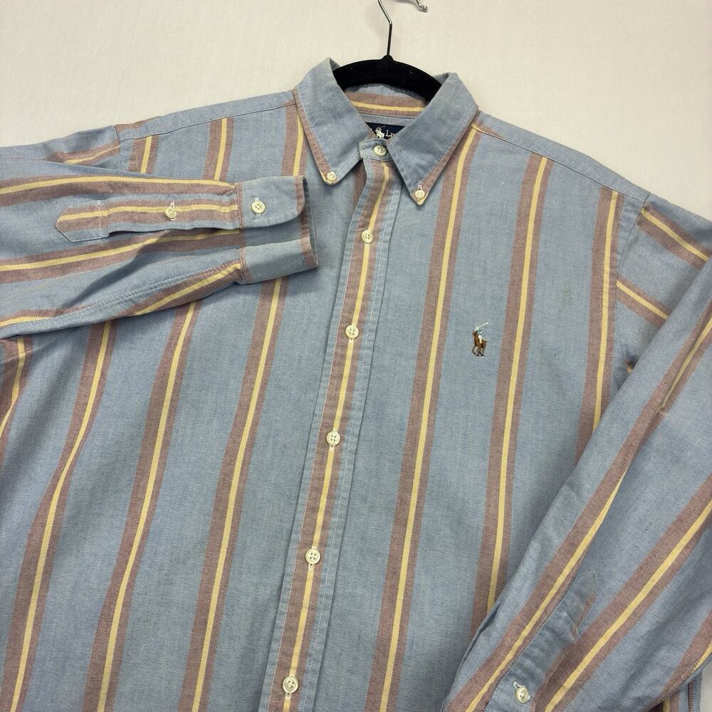 Ralph Lauren Shirt Men’s L 15.5 33 Blue Striped Button Down Cotton Oxford